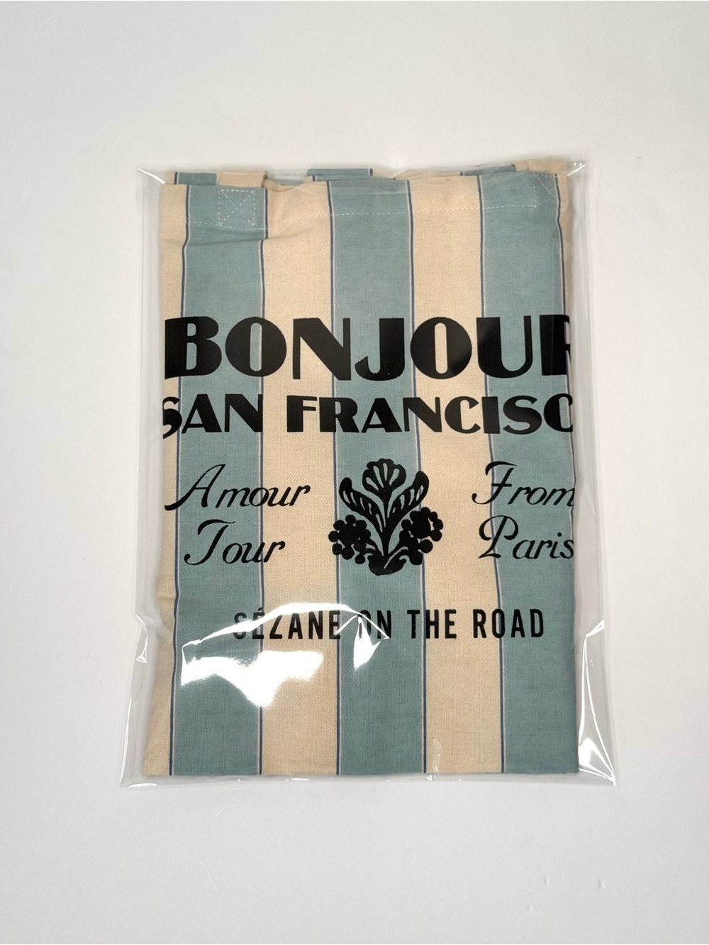 SEZANE San Francisco Exclusive Striped Tote Bag Blue & Cream Cotton Canvas - Picture 4 of 11